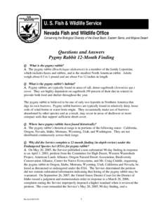 U. S. Fish & Wildlife Service Nevada Fish and Wildlife Office Conserving the Biological Diversity of the Great Basin, Eastern Sierra, and Mojave Desert Questions and Answers Pygmy Rabbit 12-Month Finding
