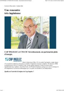 CAP INGELEC et CM-CIC Investissement : un partenariat plein d’énergie.