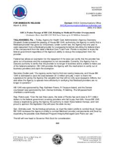 RICK SCOTT GOVERNOR ELIZABETH DUDEK SECRETARY  FOR IMMEDIATE RELEASE