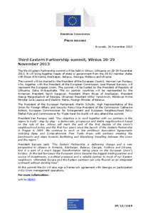 EUROPEAN COMMISSION  PRESS RELEASE Brussels, 26 November[removed]Third Eastern Partnership summit, Vilnius 28-29