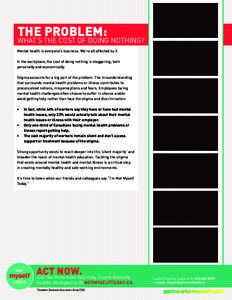 THE PROBLEM:  WHAT’S THE COST OF DOING NOTHING? Mental health is everyone’s business. We’re all affected by it. In the workplace, the cost of doing nothing is staggering, both personally and economically.