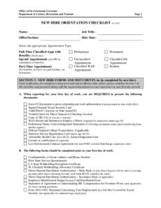 Office of the Lieutenant Governor Department of Culture, Recreation and Tourism Page 1  NEW HIRE ORIENTATION CHECKLIST (rev 9/13)