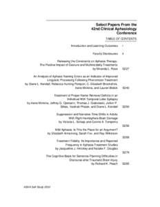 Select Papers From the 42nd Clinical Aphasiology Conference TABLE OF CONTENTS Introduction and Learning Outcomes