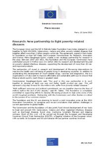 EUROPEAN COMMISSION  PRESS RELEASE Paris, 10 June[removed]Research: New partnership to fight poverty-related