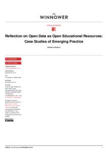 SOCIAL SCIENCES   Reflection on Open Data as Open Educational Resources: Case Studies of Emerging Practice ERNESTO PRIEGO