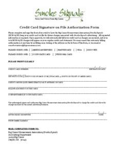 Smoke Signals credit card signature on file authorization form