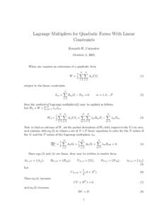 Lagrange Multipliers for Quadratic Forms With Linear Constraints Kenneth H. Carpenter