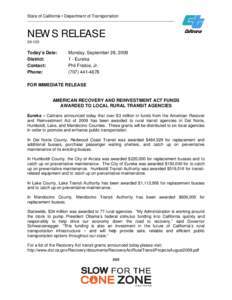 State of California • Department of Transportation  __________________________________________________________ NEWS RELEASE[removed]