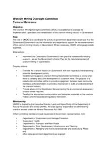 Uranium Mining Oversight Committee - Terms of Reference
