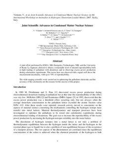 Violante, V., et al. Joint Scientific Advances in Condensed Matter Nuclear Science. in 8th International Workshop on Anomalies in Hydrogen / Deuterium Loaded Metals[removed]Sicily, Italy.