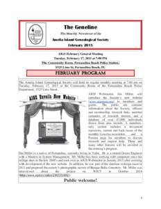The Geneline The Monthly Newsletter of the Amelia Island Genealogical Society February 2015 AIGS February General Meeting