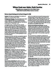 Appendix A: Wilson Creek   149  Wilson Creek near Adako, North Carolina (Miscellaneous ungaged site in the Yadkin basin, USGS North Carolina Water Science Center) Review of peak discharge for the flood of August 13, 