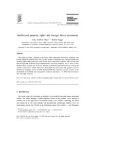 Journal of International Economics[removed]–410 www.elsevier.com / locate / econbase Intellectual property rights and foreign direct investment Amy Jocelyn Glass a , *, Kamal Saggi b a