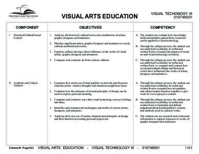 VISUAL ARTS EDUCATION COMPONENT I Historical/Cultural/Social Context