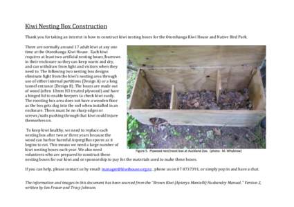 Kiwi Nesting Box Construction Thank you for taking an interest in how to construct kiwi nesting boxes for the Otorohanga Kiwi House and Native Bird Park. There are normally around 17 adult kiwi at any one time at the Oto