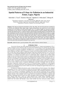 International Journal of Engineering Inventions e-ISSN: [removed], p-ISBN: [removed]Volume 2, Issue 4 (February[removed]PP: 01-09 Spatial Patterns of Urban Air Pollution in an Industrial Estate, Lagos, Nigeria