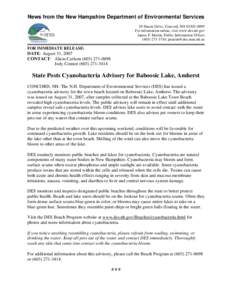 News from the New Hampshire Department of Environmental Services 29 Hazen Drive, Concord, NH[removed]For information online, visit www.des.nh.gov James P. Martin, Public Information Officer[removed]; jmartin@des