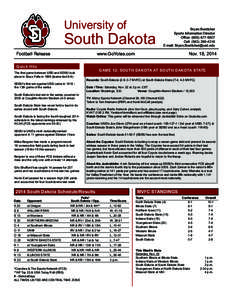 University of  South Dakota Football Release	  Bryan Boettcher
