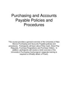 Purchasing and Accounts Payable Policies and Procedures