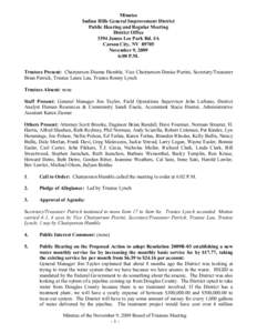 Minutes  Indian Hills General Improvement District  Public Hearing and Regular Meeting  District Office  3394 James Lee Park Rd. #A  Carson City, NV  89705 