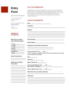 Entry Form Southern Chiefs’ Organization 105­1555 St.James Street Winnipeg, Manitoba R3H 0Y4