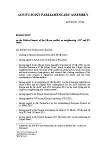 ACP-EU JOINT PARLIAMENTARY ASSEMBLY ACP-EU[removed]fin RESOLUTION1 on the Political Impact of the Libyan conflict on neighbouring ACP and EU States