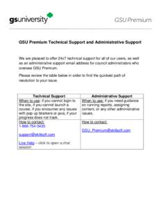 GSU Premium Technical Support and Administrative Support  We are pleased to offer 24x7 technical support for all of our users, as well as an administrative support email address for council administrators who oversee GSU