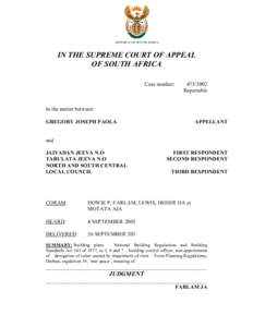 REPUBLIC OF SOUTH AFRICA  IN THE SUPREME COURT OF APPEAL OF SOUTH AFRICA Case number: