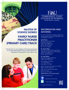 MASTER OF SCIENCE DEGREE FAMILY NURSE PRACTITIONER (PRIMARY CARE) TRACK