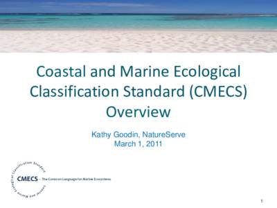 Coastal and Marine Ecological Classification Standard (CMECS) Overview Kathy Goodin, NatureServe March 1, 2011