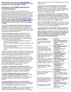 Para informacion en espanol, visite www.ftc.gov/credit o escribe a la FTC Consumer Response Center, Room 130-A 600 Pennsylvania Ave. N.W., Washington, DC[removed]A Summary of Your Rights Under the Fair Credit Reporting Ac