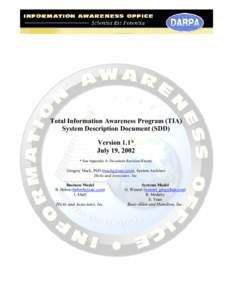 Total Information Awareness Program (TIA) System Description Document (SDD)