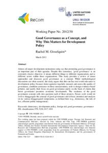 WIDER Working Paper NoGood Governance as a Concept, and Why this Matters for Development Policy