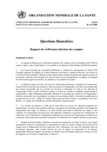ORGANISATION MONDIALE DE LA SANTE CINQUANTE-TROISIEME ASSEMBLEE MONDIALE DE LA SANTE Point 14.1 de l’ordre du jour provisoire A53[removed]avril 2000
