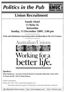 Politics in the Pub Union Recruitment Family Hotel 15 Parke St.