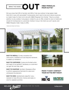 HB&G PERGOLAS FROM HUTTIG® Did you know that 54% of women and 46% of men say outdoor living spaces make them fall in love with real estate?* Homeowners don’t want to be stuck indoors anymore, so make it easy for them 