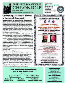 PARK EAST SYNAGOGUE  CHRONICLE VOL. LXXIX, NO. 6 APRIL-MAY 2014 • NISAN-IYAR 5774