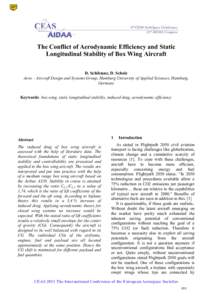The Conflict of Aerodynamic Efficiency and Static Longitudinal Stability of Box Wing Aircraft D. Schiktanz, D. Scholz Aero – Aircraft Design and Systems Group, Hamburg University of Applied Sciences, Hamburg, Germany K