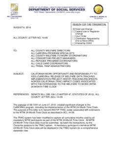 REASON FOR THIS TRANSMITTAL  AUGUST 6, 2014 ALL COUNTY LETTER NO[removed]