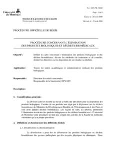 No : SST-PR-5-BIO Page : 1 de 8 Émise le : 20 avril 2000 Direction de la prévention et de la sécurité Division santé et sécurité au travail