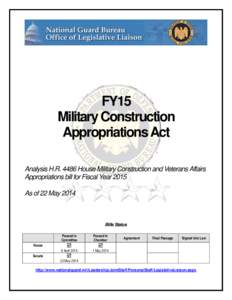 FY15 Military Construction Appropriations Act Analysis H.R[removed]House Military Construction and Veterans Affairs Appropriations bill for Fiscal Year 2015 As of 22 May 2014