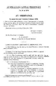 No. 50 of[removed]AN ORDINANCE To amend the Land Valuation Ordinance 1936 I, T H E G O V E R N O R - G E N E R A L of the Commonwealth of Australia, acting with the advice of the Federal Executive Council, hereby make