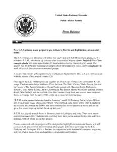 United States Embassy Slovenia Public Affairs Section Press Release  