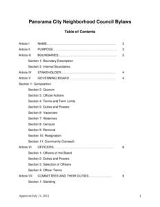 Panorama City Neighborhood Council Bylaws Table of Contents Article I NAME…………………………………………………………