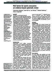 Downloaded from bjsm.bmj.com on September 19, Published by group.bmj.com  BJSM Online First, published on September 19, 2013 asbjsportsReview  Risk factors for sports concussion: