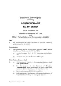 Statement of Principles concerning OPISTHORCHIASIS No. 111 of 2007 for the purposes of the