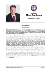 Hansard, 20 AugustSpeech By Mark Boothman MEMBER FOR ALBERT