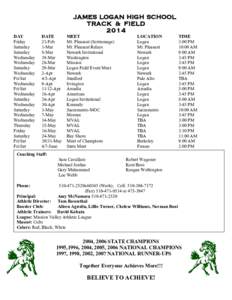 Track and Field Schedule 2014