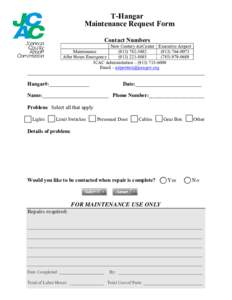 T-Hangar Maintenance Request Form Contact Numbers New Century AirCenter Executive Airport Maintenance