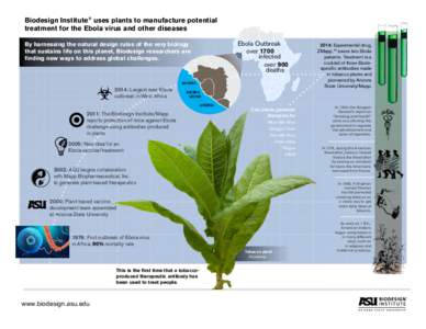 Biodesign Institute® uses plants to manufacture potential treatment for the Ebola virus and other diseases Ebola Outbreak over 1700 infected over 900